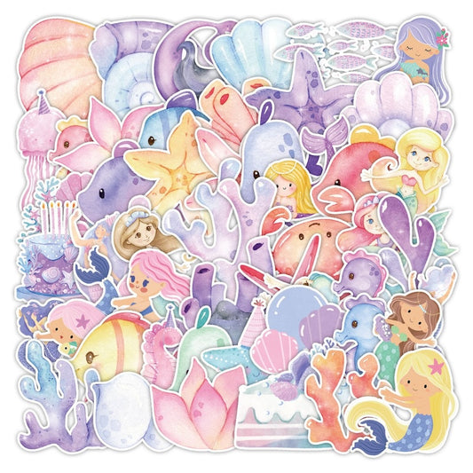 50PCS DIY Waterproof Stickers - Ink-Wash Style Mermaids