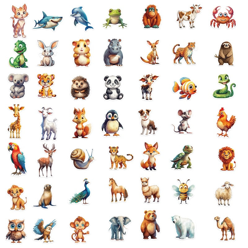 50PCS DIY Waterproof Stickers - Animals