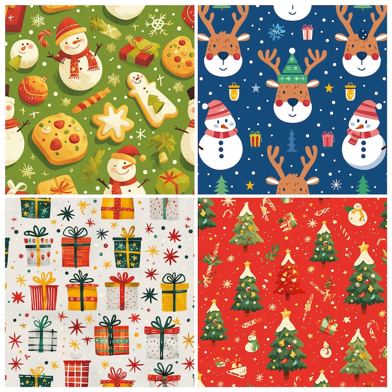 12-Sheet Christmas DIY Paper Set – Vintage Holiday Craft Pack A