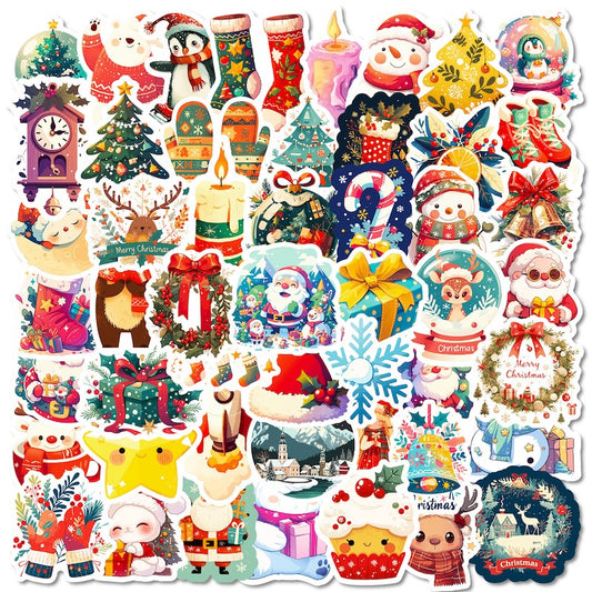50-Pack Creative Hand-Drawn Christmas Stickers – Waterproof Holiday Décor Set T01042164