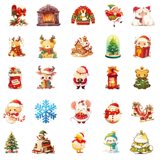 50-Pack Creative Hand-Drawn Christmas Stickers – Waterproof Holiday Décor Set T01042161