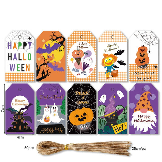 50-Pack Halloween Gift Tags with Twine – Holiday Labels