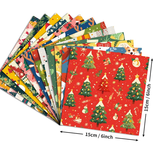 12-Sheet Christmas DIY Paper Set – Vintage Holiday Craft Pack A