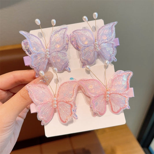 Magical Embroidered Butterfly Pearl Hair Clips