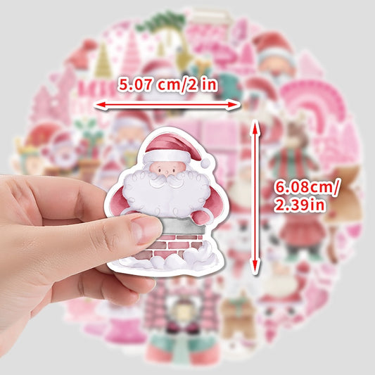 50-Pack Waterproof Pink Christmas Stickers