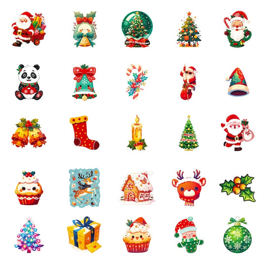 50-Pack Creative Hand-Drawn Christmas Stickers – Waterproof Holiday Décor Set T01042159
