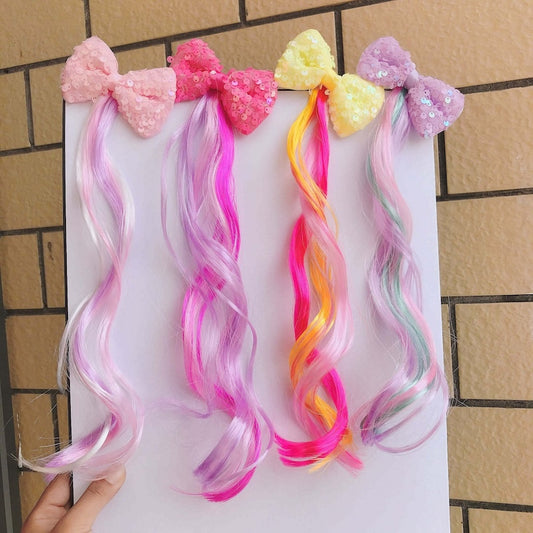 Sparkling Sequin Bow Ombre Curly Hair Clip Extension