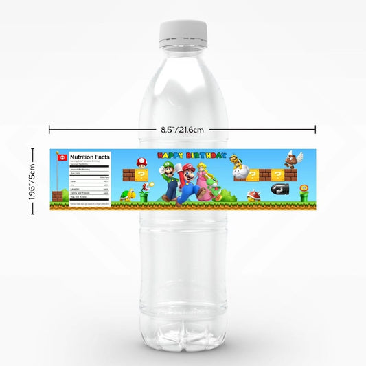 Birthday Party Water Bottle Labels 24 PCS Set - Super Mario