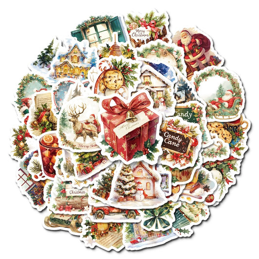 50-Pack Creative Hand-Drawn Christmas Stickers – Waterproof Holiday Décor Set T01042160