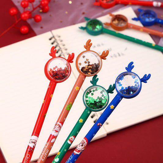 Christmas Reindeer Glitter Black Gel Pen