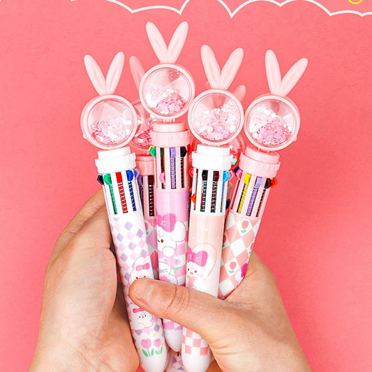 Cute Glitter Bunny 10-Color Ballpoint Pen