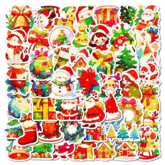 50-Pack Creative Hand-Drawn Christmas Stickers – Waterproof Holiday Décor Set T01042164