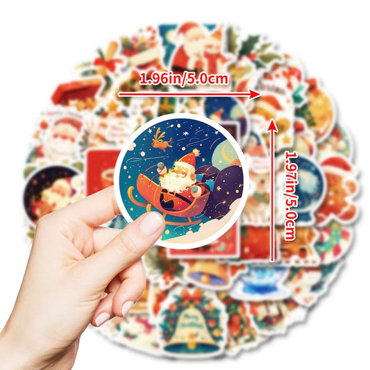 50-Pack Creative Hand-Drawn Christmas Stickers – Waterproof Holiday Décor Set T01042163