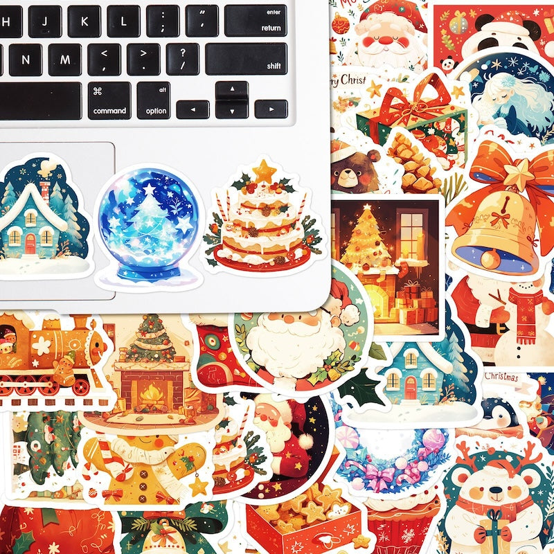 50-Pack Creative Hand-Drawn Christmas Stickers – Waterproof Holiday Décor Set T01042163