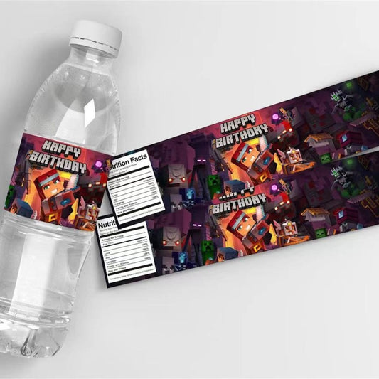 Birthday Party Water Bottle Labels 24 PCS Set - Minecraft