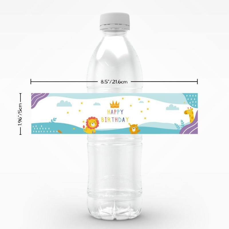 Birthday Party Water Bottle Labels 24PCS Set - Cute Animals