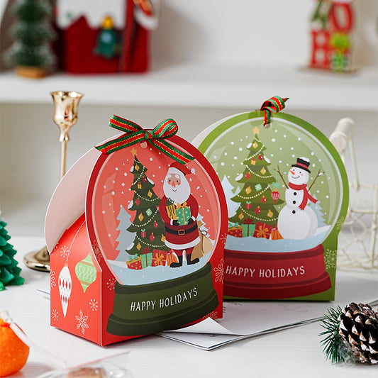 Christmas Snow Globe Ribbon Gift Box – Festive Red & Green (2-Pack)