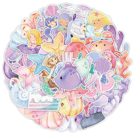 50PCS DIY Waterproof Stickers - Ink-Wash Style Mermaids