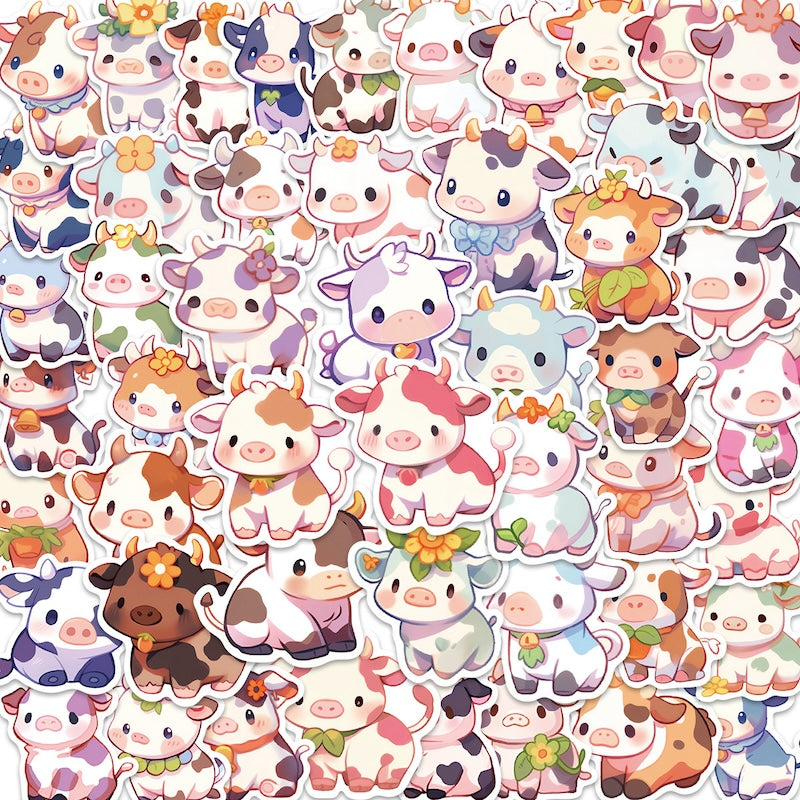 50PCS DIY Waterproof Stickers - Cute Cows