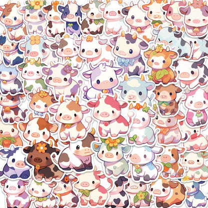 50PCS DIY Waterproof Stickers - Cute Cows