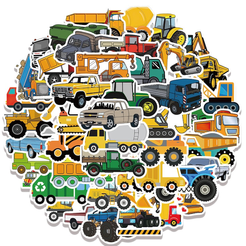 50PCS DIY Waterproof Stickers - Construction Vehicle