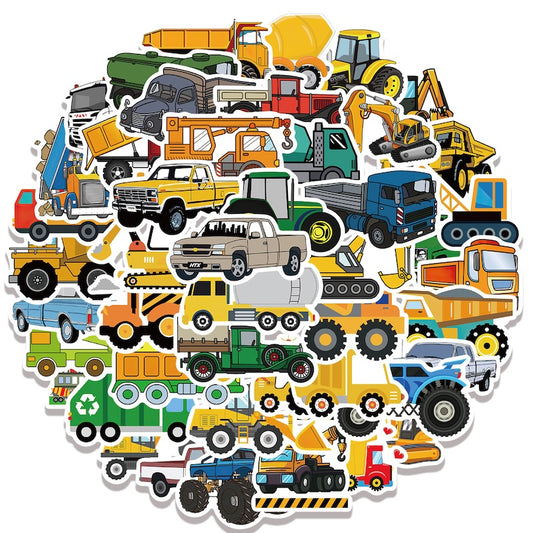 50PCS DIY Waterproof Stickers - Construction Vehicle