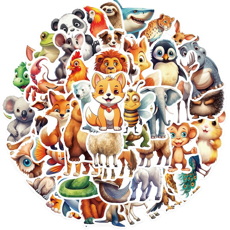 50PCS DIY Waterproof Stickers - Animals
