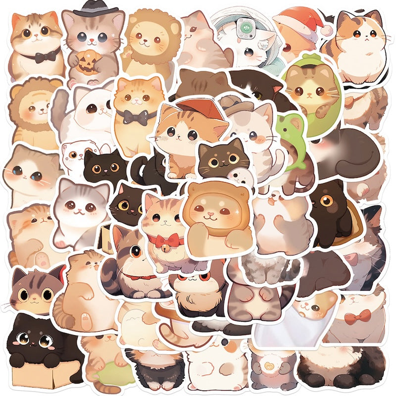 50PCS DIY Waterproof Stickers - Cute Cats