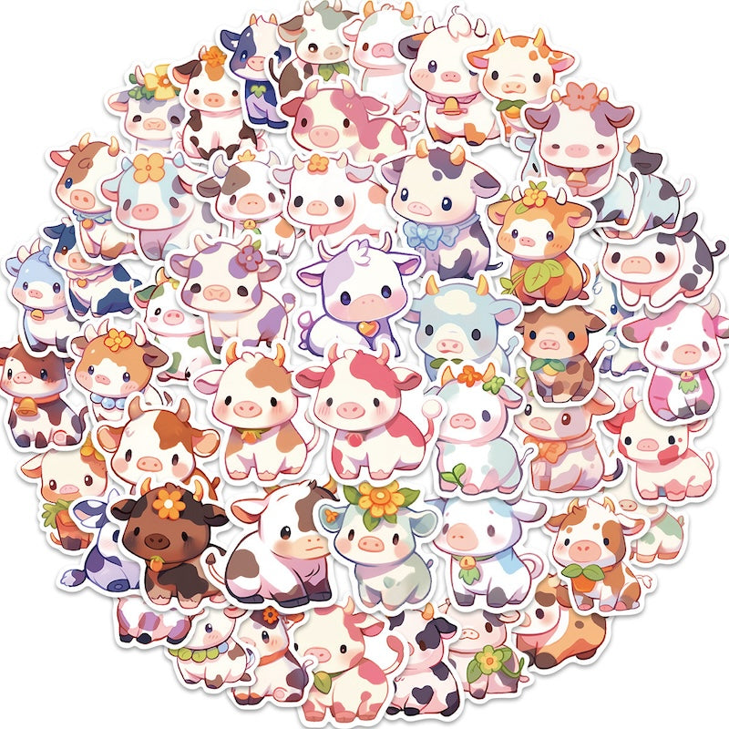 50PCS DIY Waterproof Stickers - Cute Cows