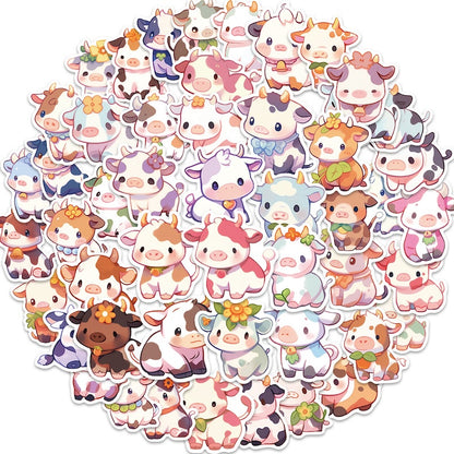 50PCS DIY Waterproof Stickers - Cute Cows