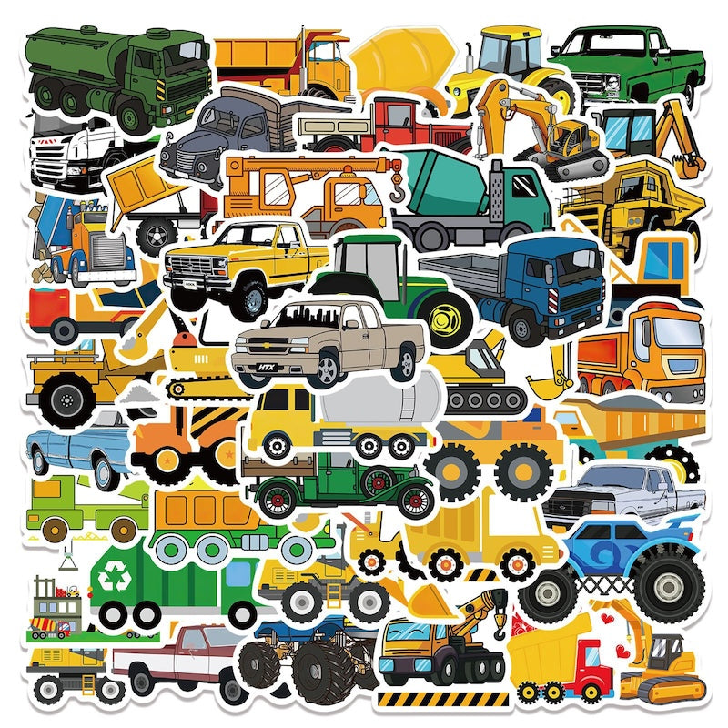 50PCS DIY Waterproof Stickers - Construction Vehicle