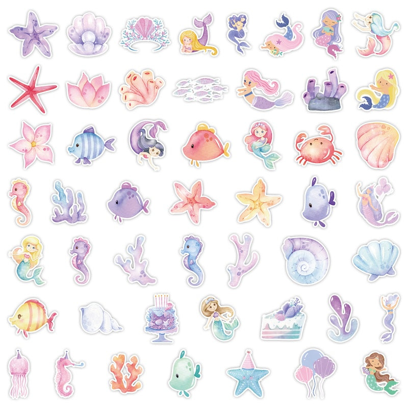 50PCS DIY Waterproof Stickers - Ink-Wash Style Mermaids