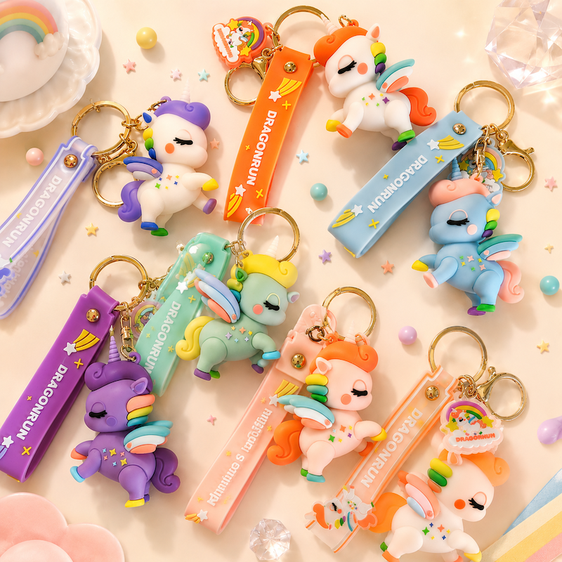 Rainbow Unicorn Silicone Keychain