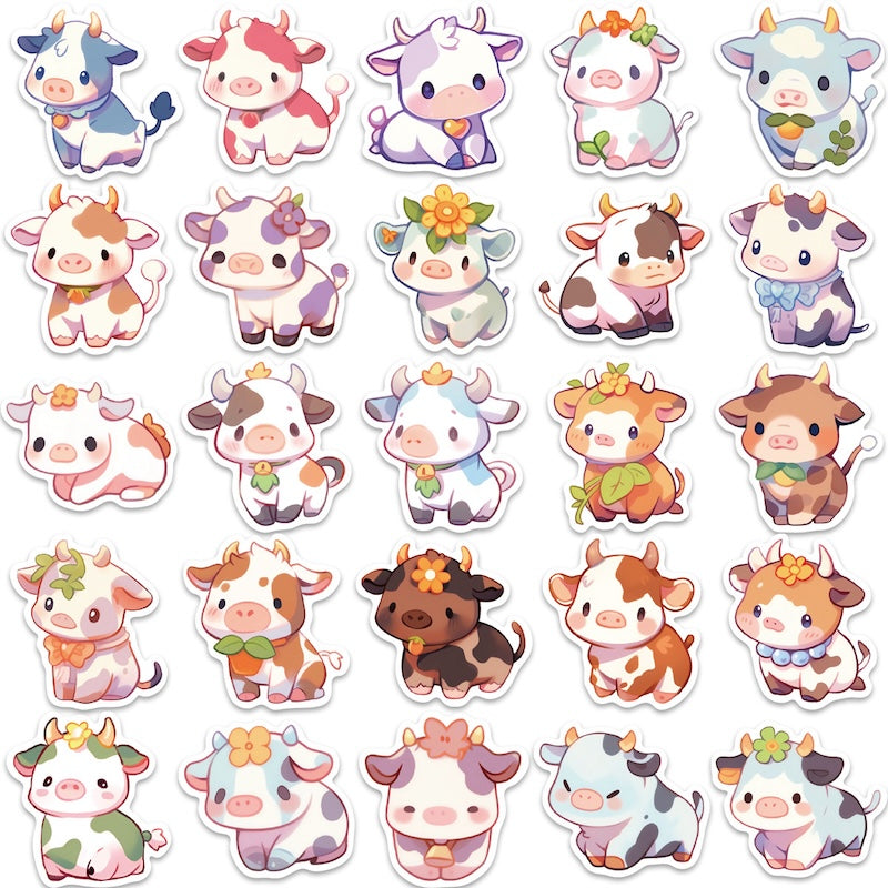 50PCS DIY Waterproof Stickers - Cute Cows
