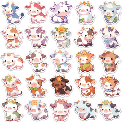50PCS DIY Waterproof Stickers - Cute Cows