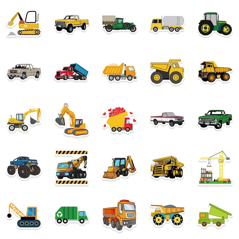 50PCS DIY Waterproof Stickers - Construction Vehicle