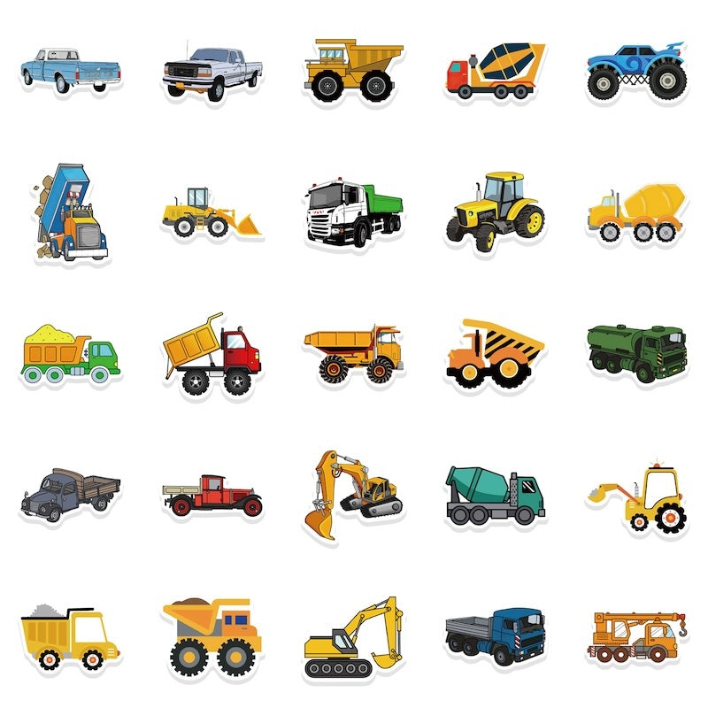 50PCS DIY Waterproof Stickers - Construction Vehicle