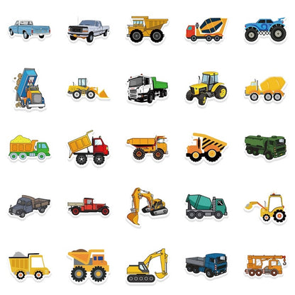 50PCS DIY Waterproof Stickers - Construction Vehicle