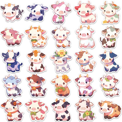 50PCS DIY Waterproof Stickers - Cute Cows