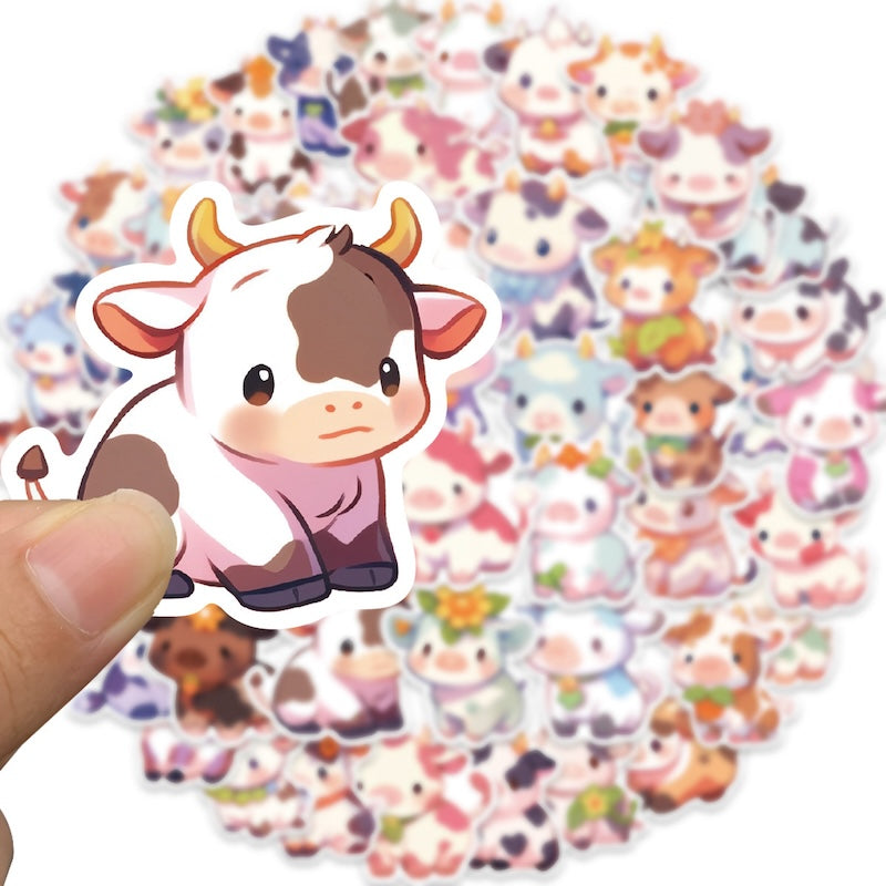 50PCS DIY Waterproof Stickers - Cute Cows