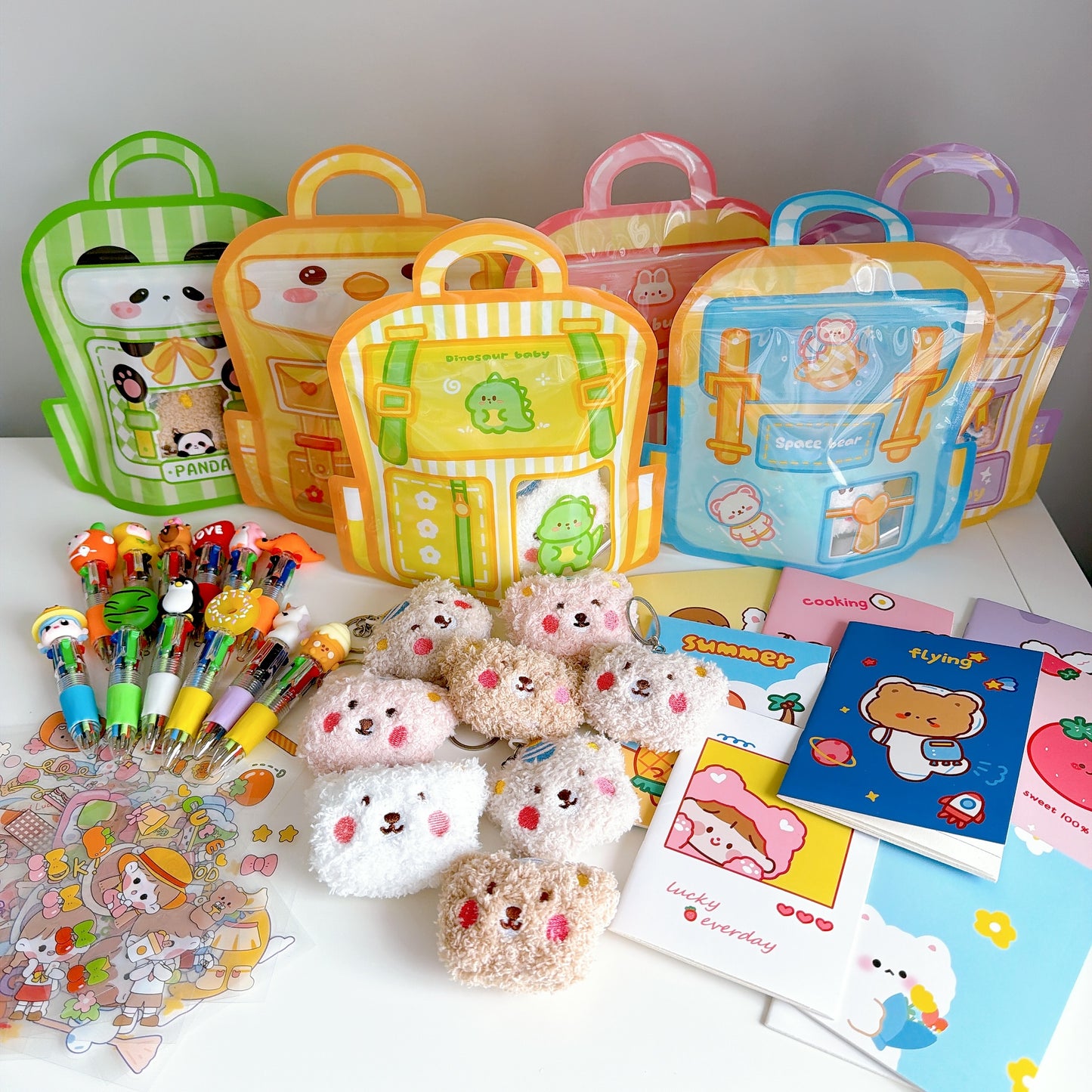 Cute Plush Bear Keychain & Stationery Gift Set
