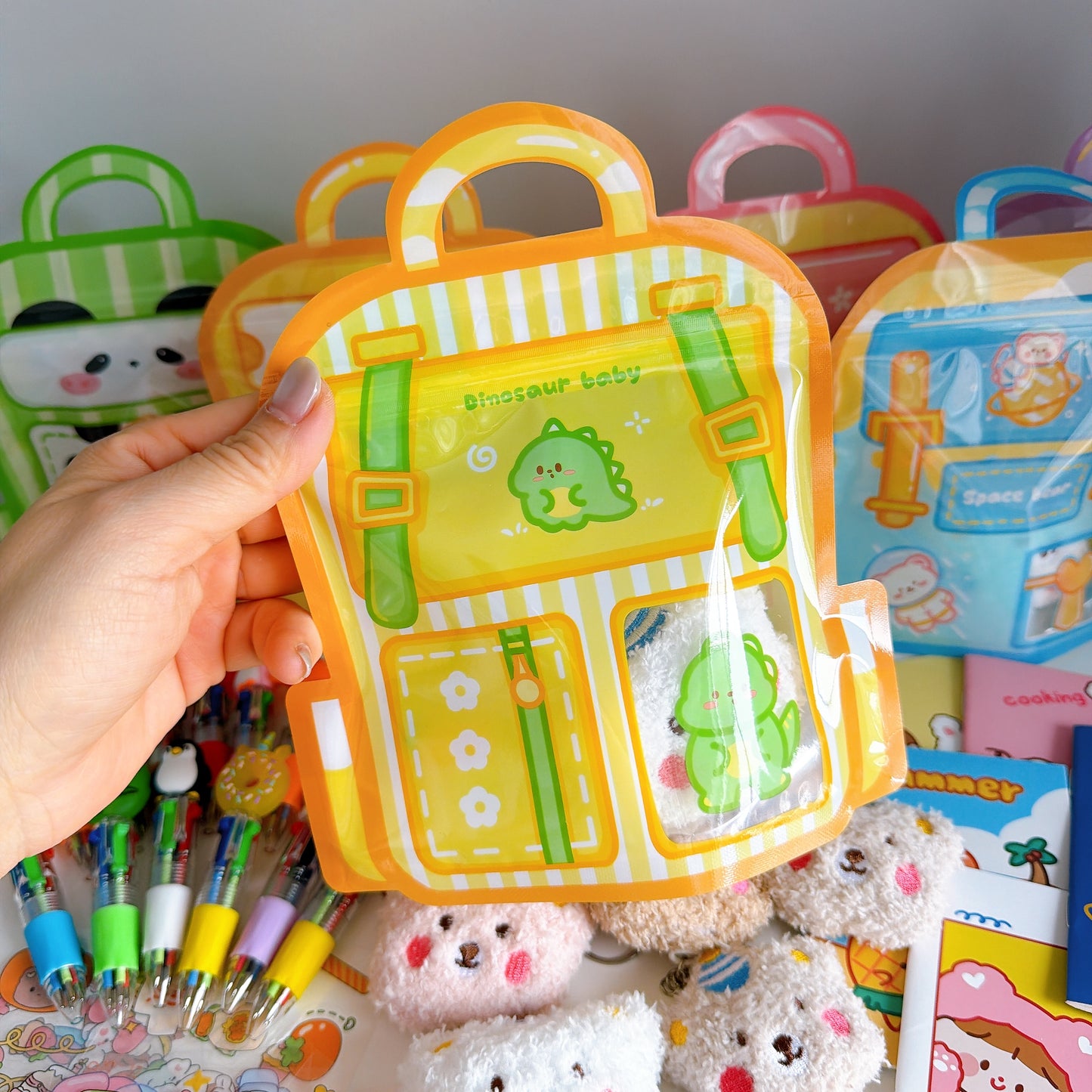 Cute Plush Bear Keychain & Stationery Gift Set