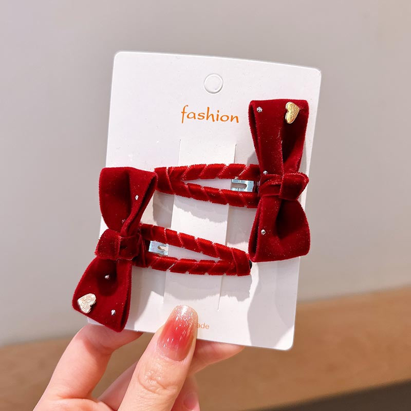 Elegant Velvet Gold-Stamped Bow Hair Clips for Girls