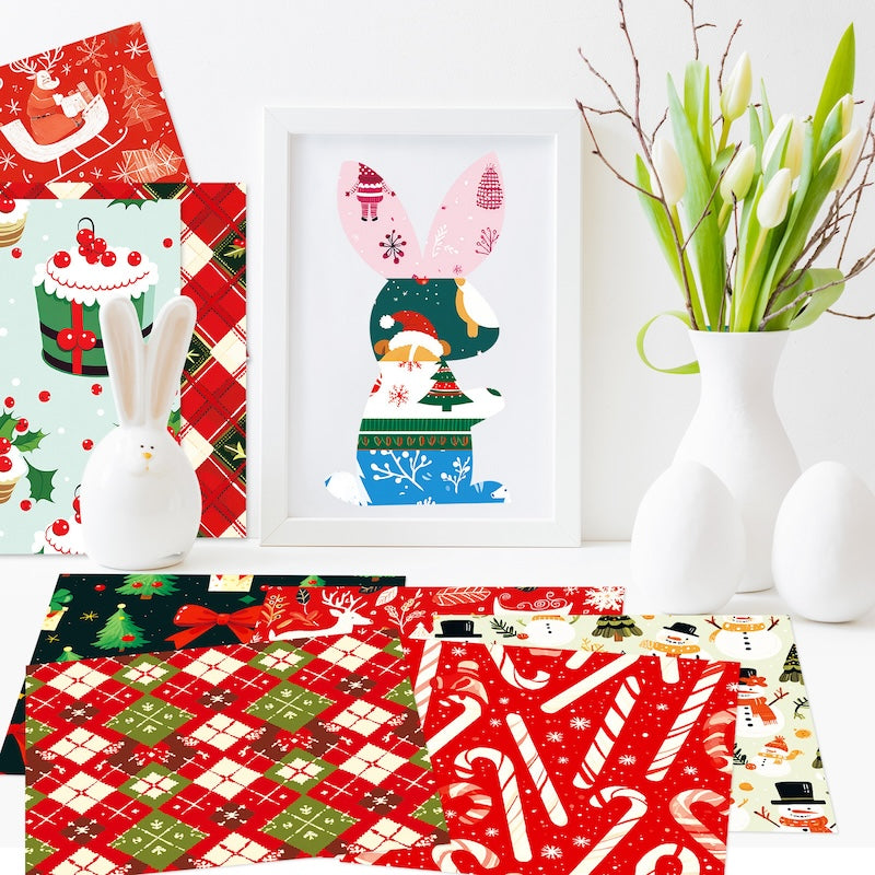 12-Sheet Christmas DIY Paper Set – Vintage Holiday Craft Pack D