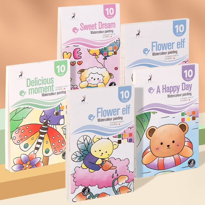 Watercolor Paint Book for Kids – All-in-One Coloring Set with Brush