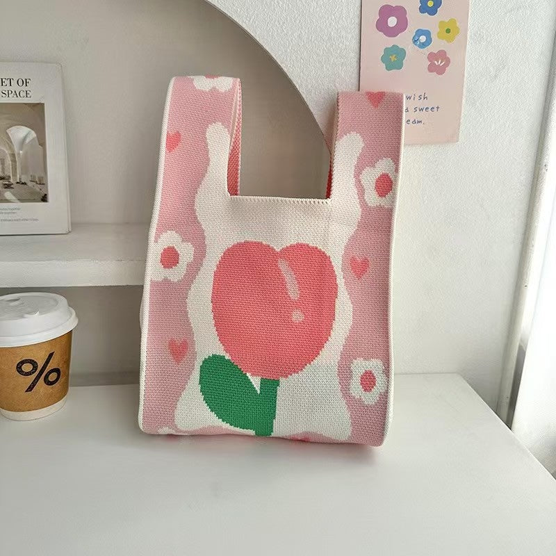 Cute Pattern Knitted Tote Bag