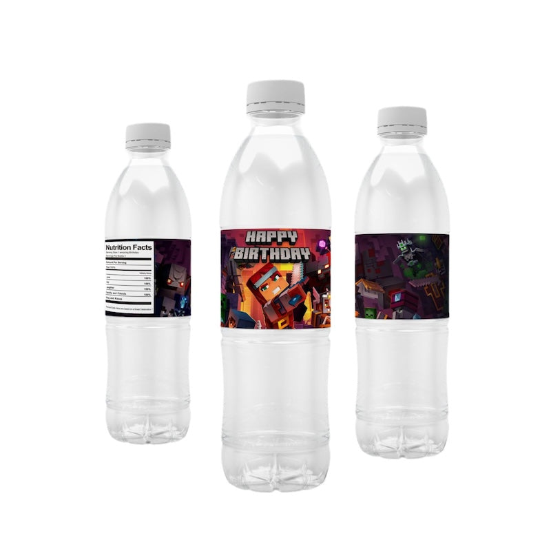 Birthday Party Water Bottle Labels 24 PCS Set - Minecraft