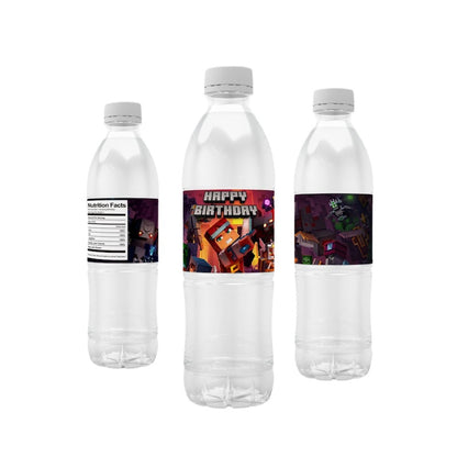Birthday Party Water Bottle Labels 24 PCS Set - Minecraft