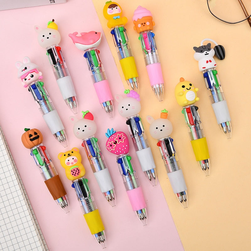 Cute Cartoon Mini 4-Color Ballpoint Pens – Pack of 10
