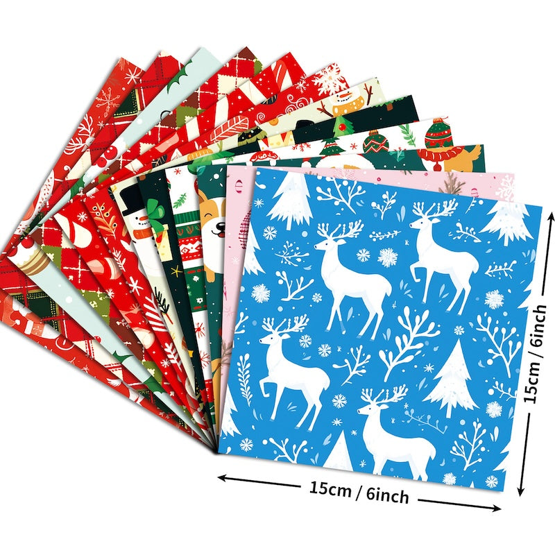 12-Sheet Christmas DIY Paper Set – Vintage Holiday Craft Pack D
